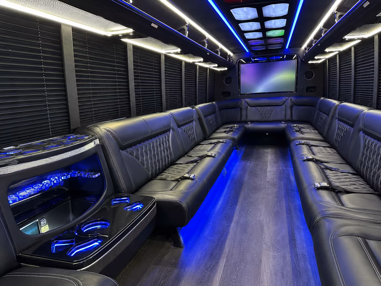 san clemente 20 passenger party bus inside