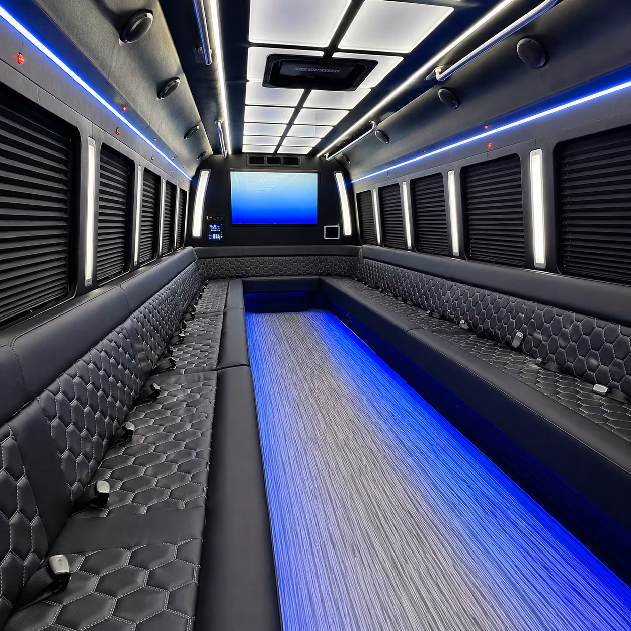 san clemente 50 passenger party bus inside